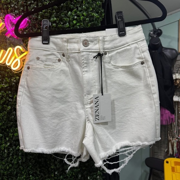 Zenana Signature Pants - Zenana White Jean Stretchy Shorts